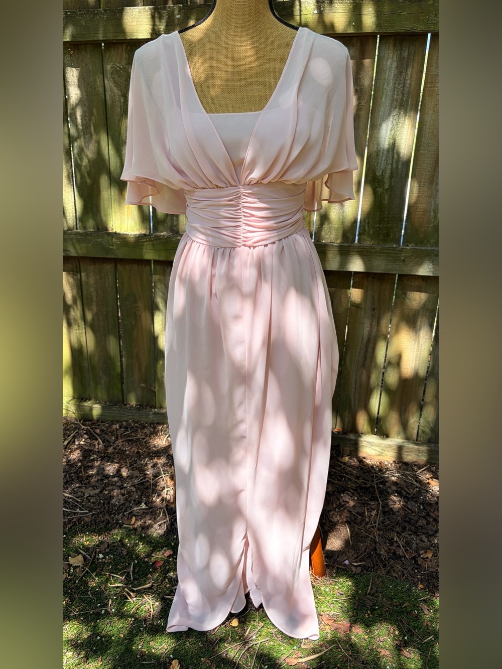 Vintage 70s David Morris Blush Pink Chiffon Maxi Dress ILGWU Union Made Formal